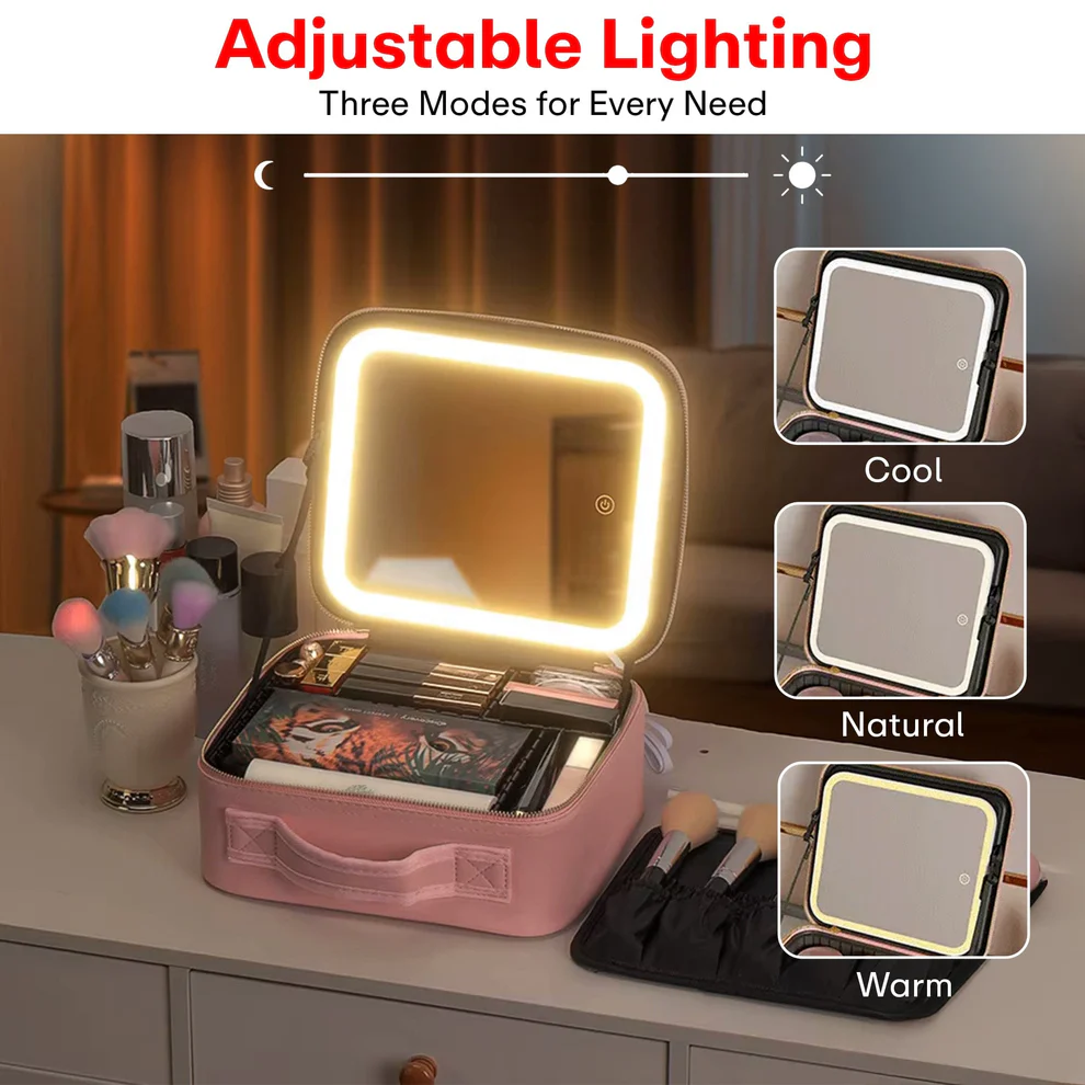 Women's Smart LED Makeup Bag – Waterproof with LED Mirror