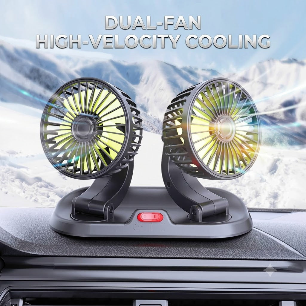 Dual Head Car Cooling Fan – 12V/24V 3-Speed Rotating Vehicle Fan with Cigarette Lighter Plug
