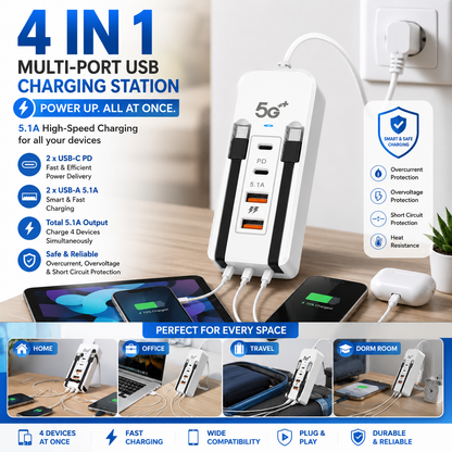 4 in 1 Multi-Port USB Charging 5.1A Plug for Home