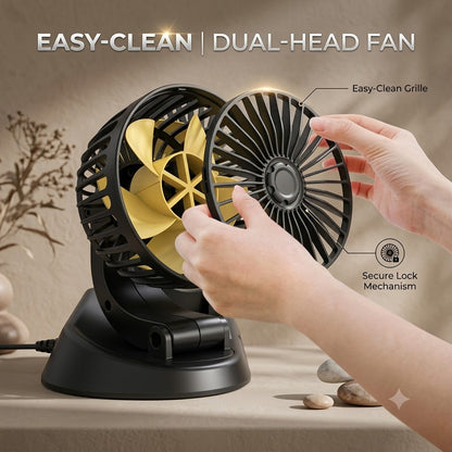 Dual Head Car Cooling Fan – 12V/24V 3-Speed Rotating Vehicle Fan with Cigarette Lighter Plug